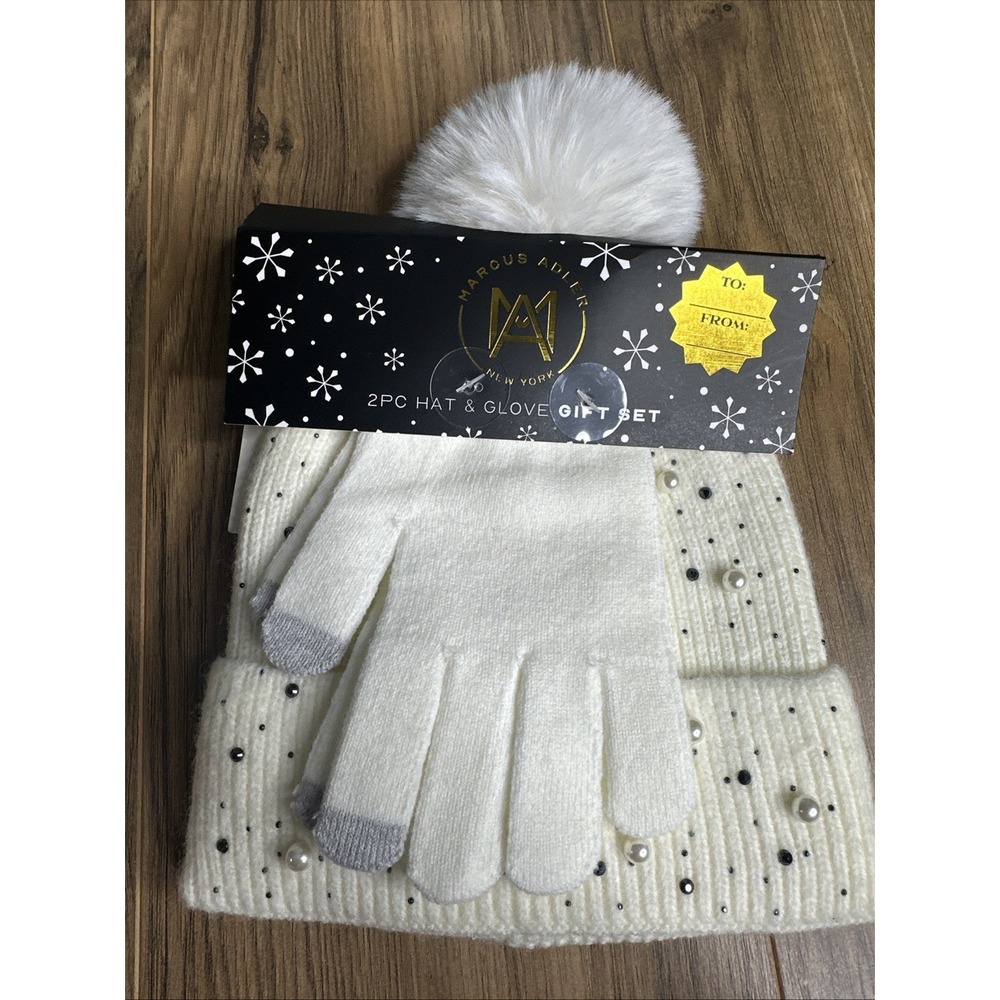 Marcus Adler New York White 2 Pc Hat & Glove‎ Gift Set.  New
